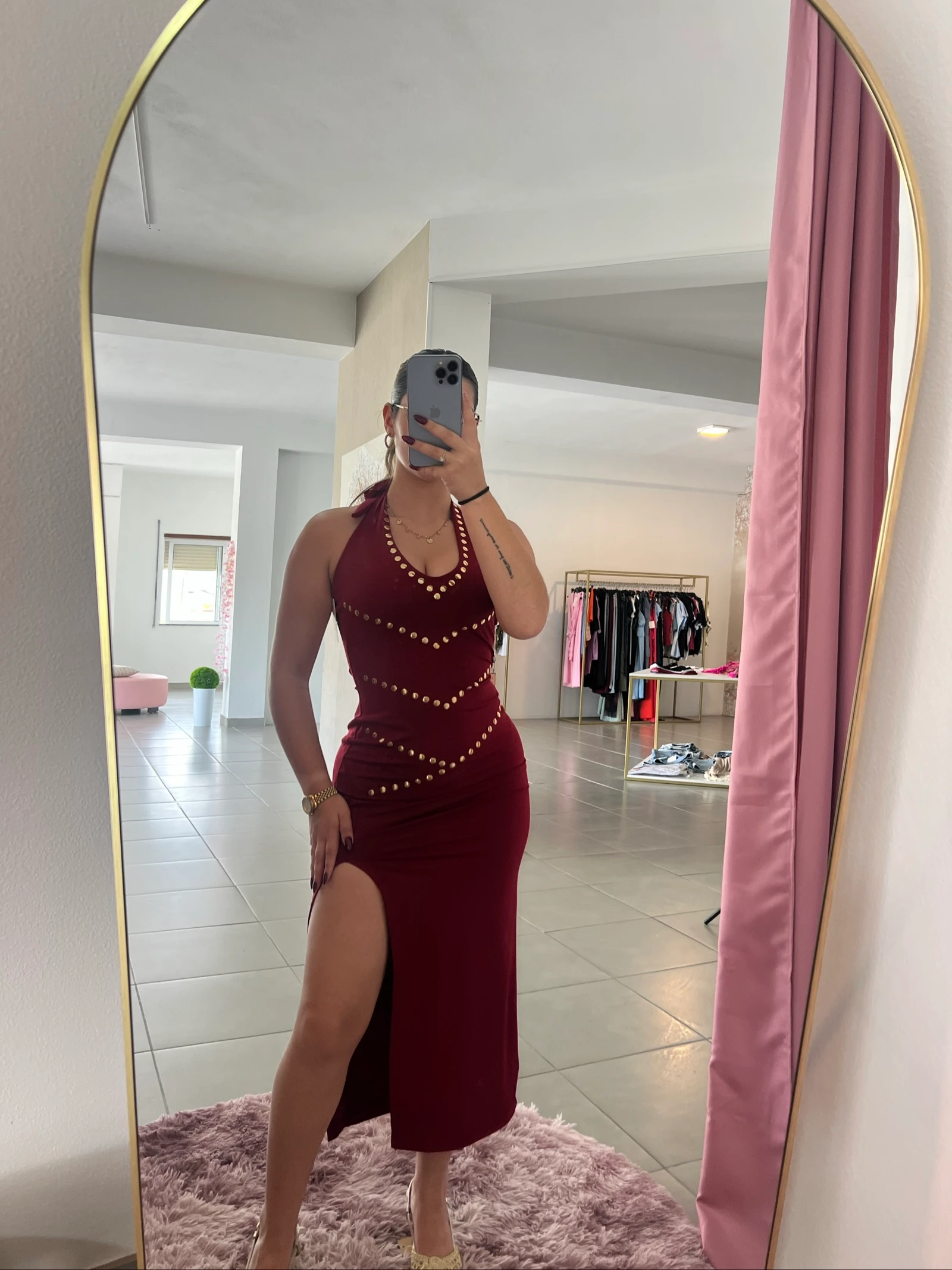❤️ Robe longue bordeaux élégante avec fente – Taille unique ❤️